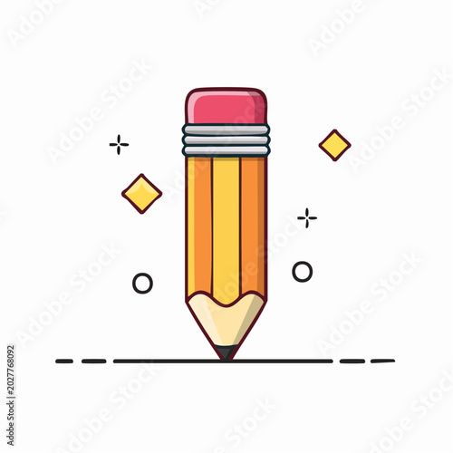Cartoon Pencil with Eraser and Decorative Elements