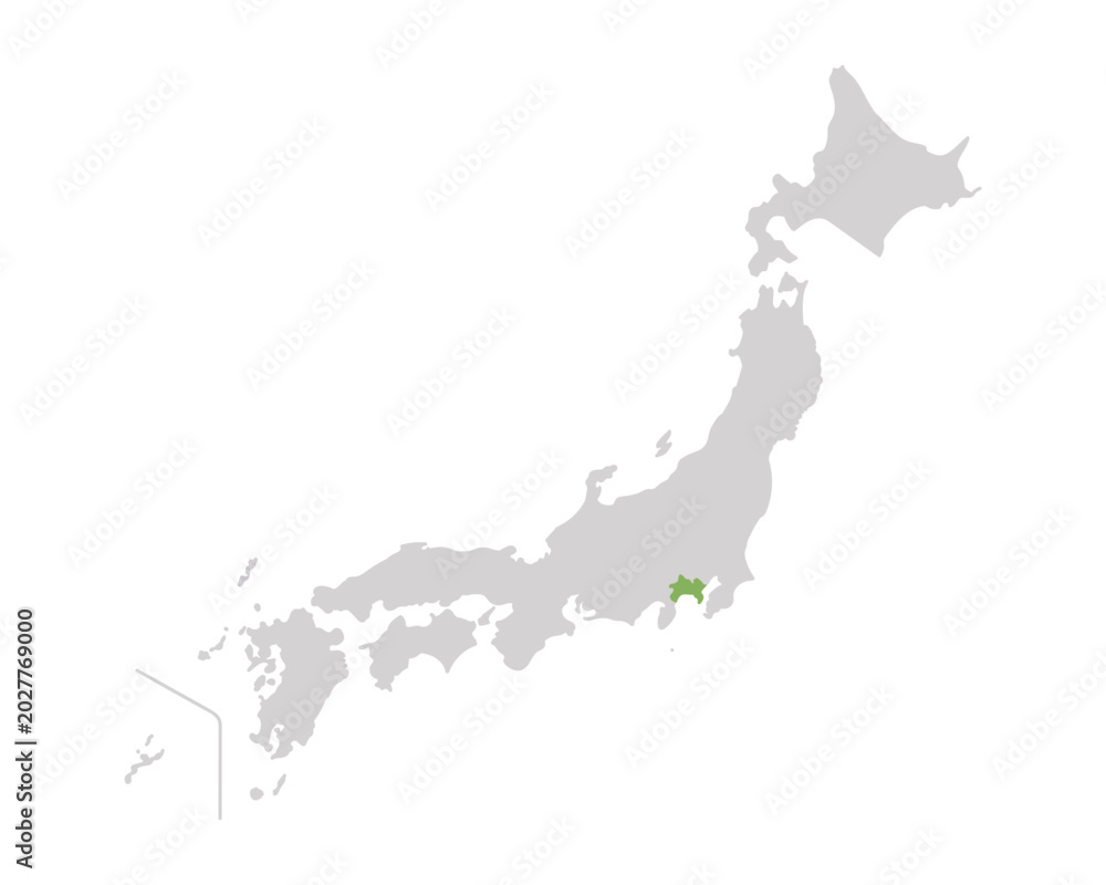Naklejka premium 神奈川県だけ緑色のシンプルな日本の地図