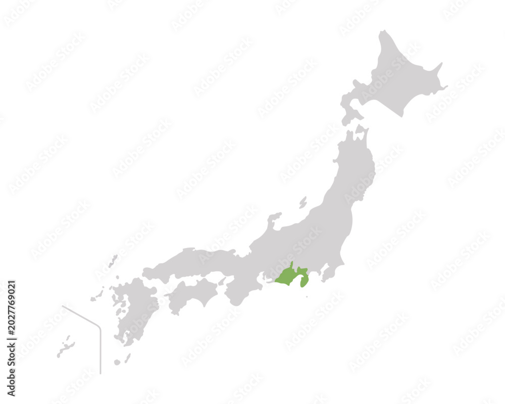 Naklejka premium 静岡県だけ緑色のシンプルな日本の地図