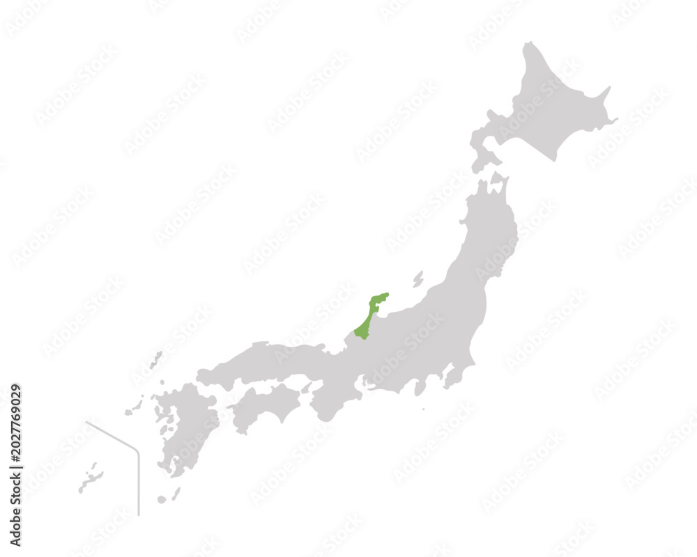 Naklejka premium 石川県だけ緑色のシンプルな日本の地図