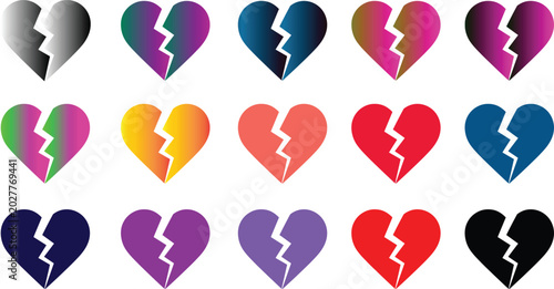 Fotografie Broken heart icon collection in multiple colors for love loss relationship sadne