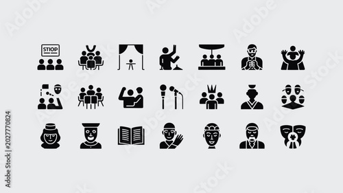 фотографія Set of 24 Black Political and Public Speaking Icons Vector