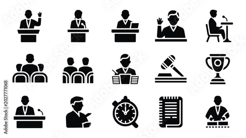 Obraz na płótnie Set of 15 Black Glyph Law and Justice Vector Icons