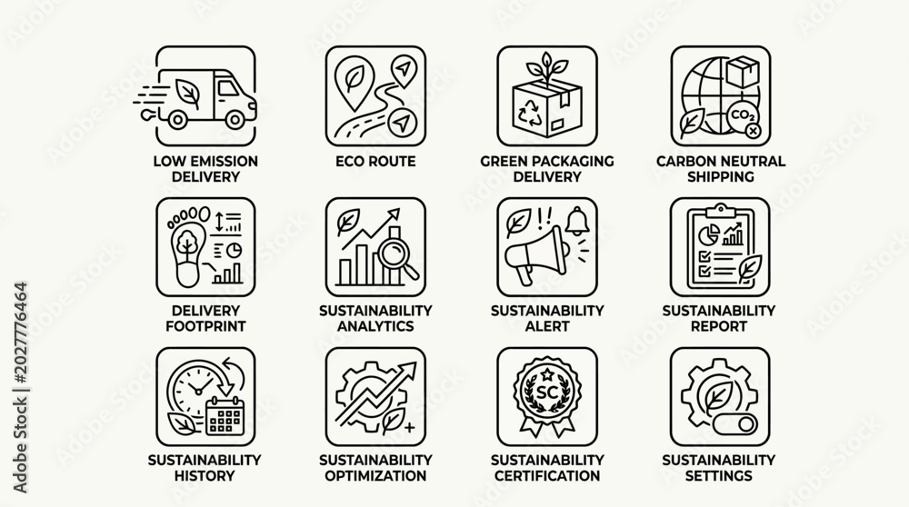 Obraz premium Set of Sustainability and Eco Friendly Logistics Icons.
