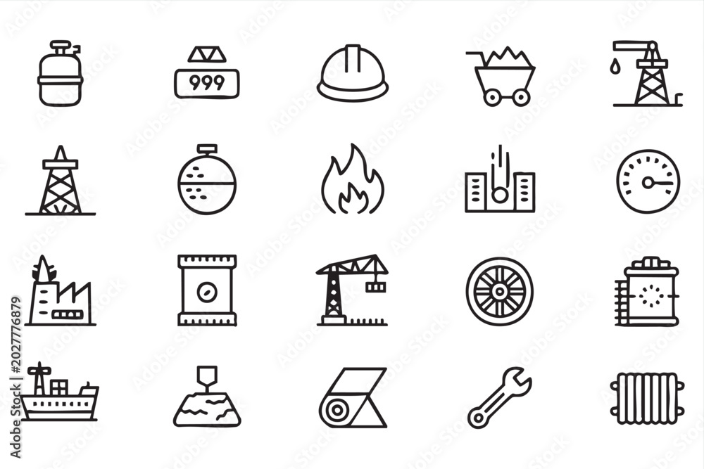 Fototapeta premium Minimal Mining Industry Icons for Energy Companies, Construction Sites, Engineering Apps and Web Design