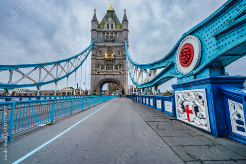 Tower Bridge with morning clouds in London. England 