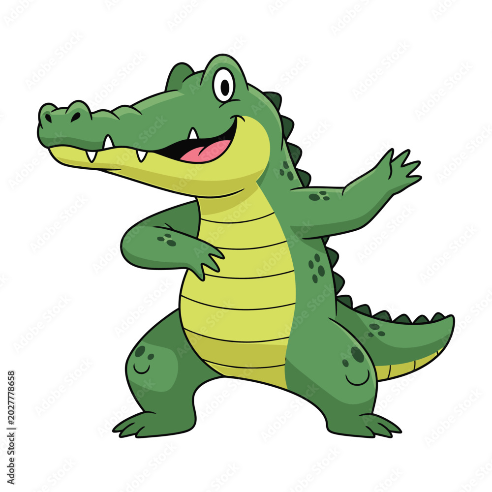 Fototapeta premium Smiling cartoon crocodile standing on hind legs