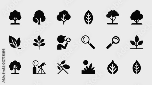 Set of 18 Black Nature and Environment Icons Vector