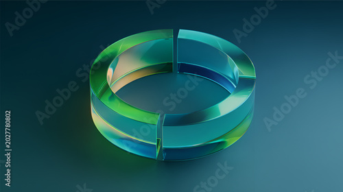 A circular glass ring object with green and blue translucent gradients.