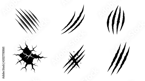 Foto Set of 6 Halloween Claw Marks and Crack Effects, Graphic Elements for Spooky Des