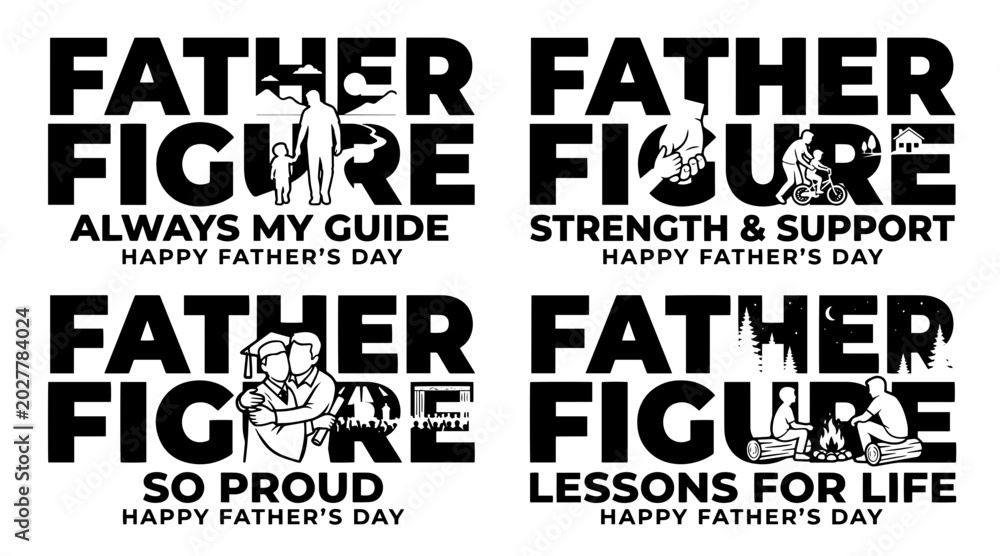Obraz premium Father's Day Typography and Silhouettes Celebrating Fatherhood