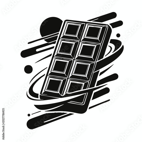 Quadro em tela Black chocolate bar, modern illustration, sweet treat, dessert icon