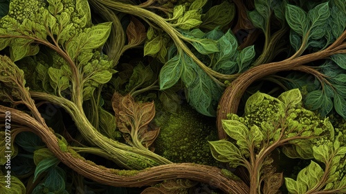 bio digital, digital fusion, leaf fusion, glowing leaves, natural leaves, bio tech, eco tech