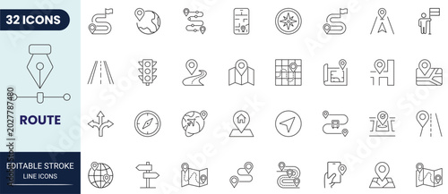 Cuadro en lienzo Route icon set in outline style