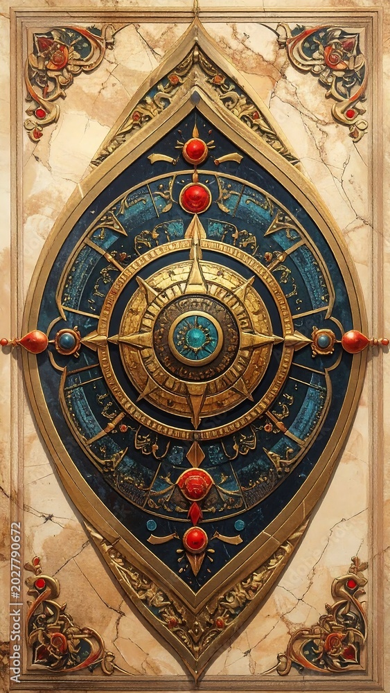 Obraz premium Ornate, symmetrical design with blue, gold accents on marble