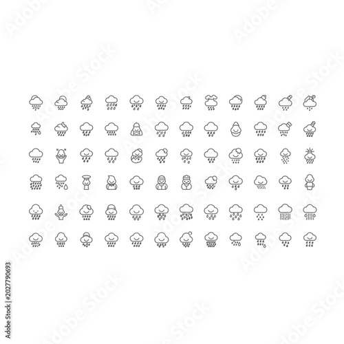 Billede på lærred Collection of weather forecast and meteorologic cloud symbols with meteorology
