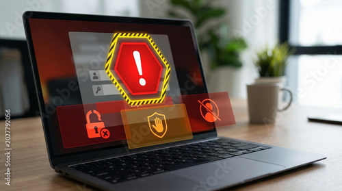 Login page warning phishing attack laptop screen security alert