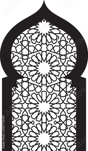 Elegant moroccan arch design with detailed star geometric art for traditional islamic architecture.