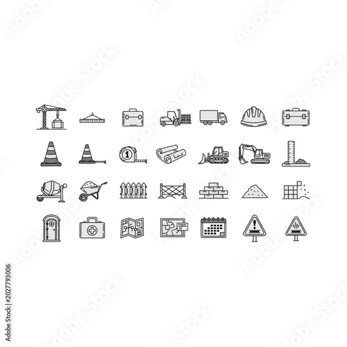 Set of construction and building industry icons and symbols with construction