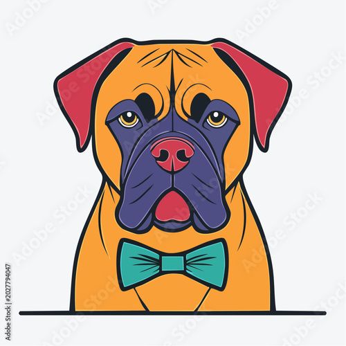 Stylized Portrait of a Mastiff Dog Wearing a Bow Tie