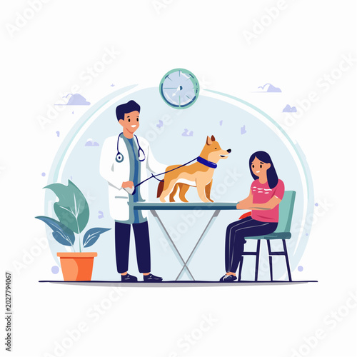 Veterinarian Examining a Dog with Owner Present