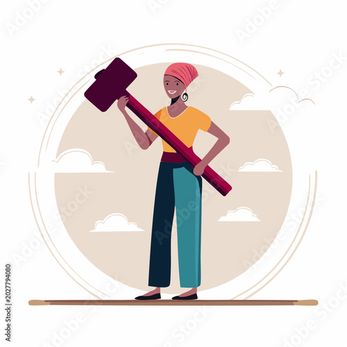 Woman Holding Giant Pencil