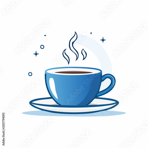 Blue coffee cup with steam