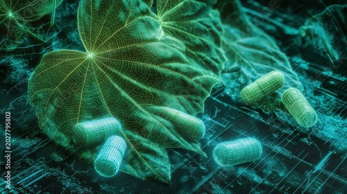 bio digital, digital fusion, leaf fusion, glowing leaves, natural leaves, bio tech, eco tech
