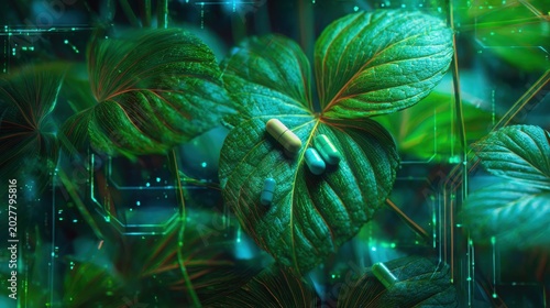 bio digital, digital fusion, leaf fusion, glowing leaves, natural leaves, bio tech, eco tech