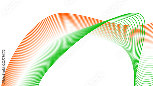 Bild auf Leinwand Orange White and Green Gradient Tech Line Flowing Twisted Motion Vector EPS with