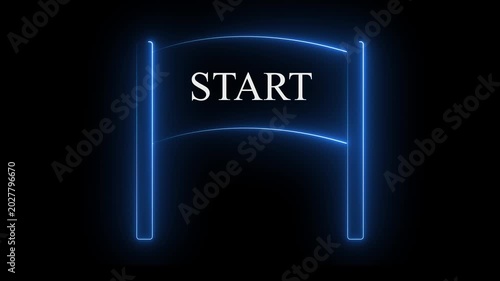 Neon glowing blue color start banner icon on black background. Race finish flag icon animation.
