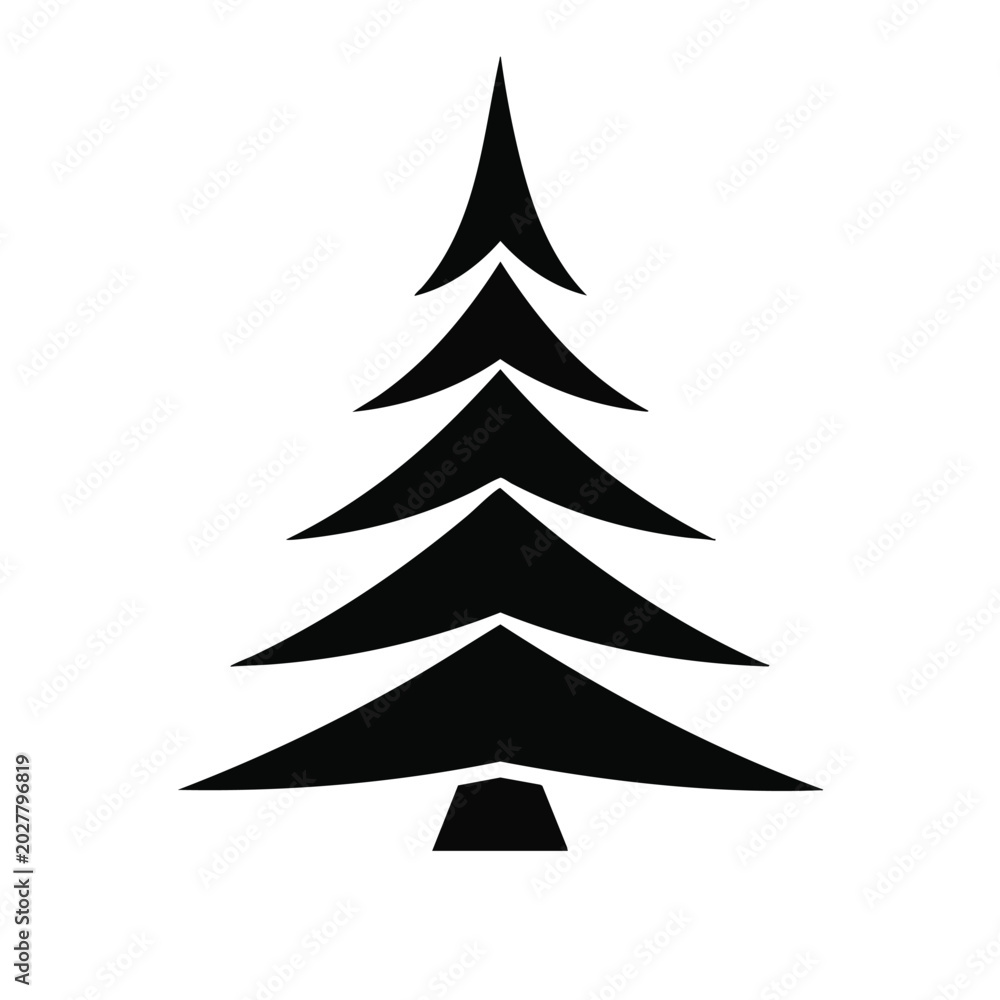 Obraz premium Black Christmas tree icon, minimalist pine tree symbol, holiday decoration element, vector graphic