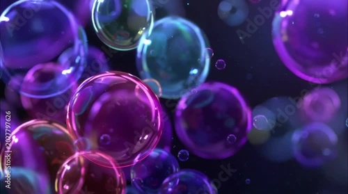 Bubbles Floating in Colorful Night Sky with Bright Neon Hues
