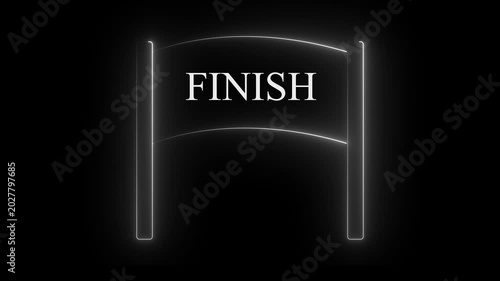 Neon glowing white color  finish banner icon on black background. Race finish flag icon animation.