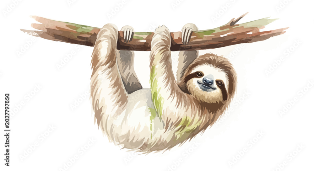 Fototapeta premium Sloth Hanging From Tree Branch.