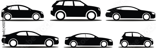 Tableau sur toile Silhouettes of different car body styles including hatchback, SUV, coupe, sedan,