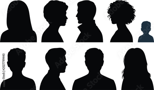 Bild auf Leinwand Silhouettes of human head and shoulder profiles showing male, female, and child