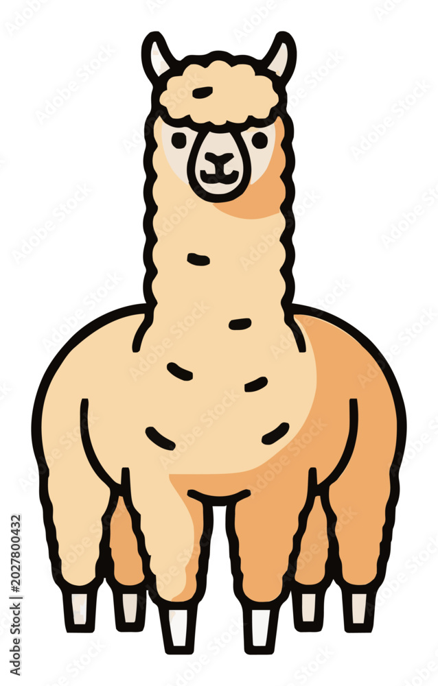 Fototapeta premium Alpaca front view flat vector illustration. Generative AI