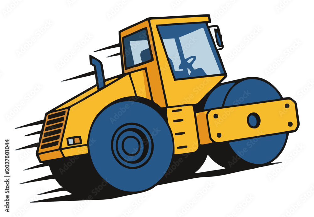 Fototapeta premium Industrial road roller vehicle vector illustration. Generative AI