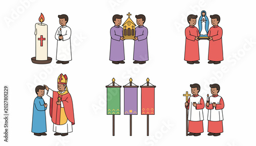 Foto Christian clergy icons, church priest illustrations, religious symbols, vector s