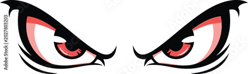 Fotografie Angry anime-style eyes with red irises and black eyeliner anime eyes angry eyes