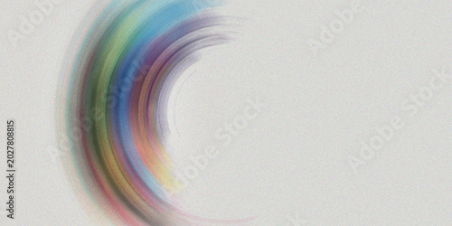 Fotografia Colorful semicircular light trail with blue, green, and purple hues on textured gray background creates simple design