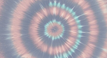 Spiral tie-dye fabric texture with pastel pink and mint green rings on a grey background for bohemian apparel design, textile manufacturing and fashion branding