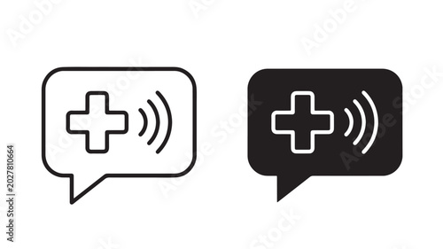 Medical Chat Symbols With Cross And Sound Waves On White Background For Healthcare Concepts