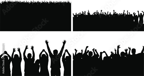 Fotografie Black silhouettes of crowds with raised arms, symbolizing celebration, unity, ex