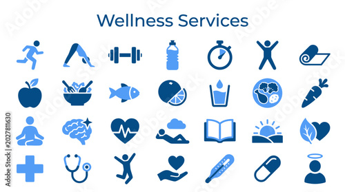 Fotografía Wellness Services Icons Representing Health Fitness and Wellbeing Activities