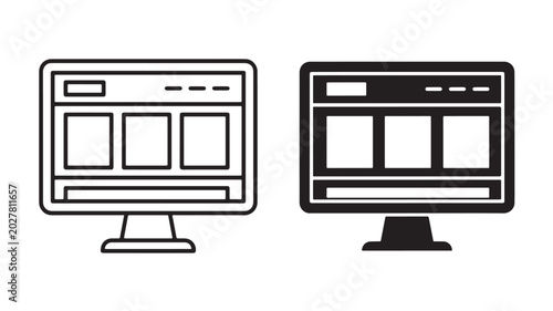 Computer Monitors With Website Templates Isolated On White For Web Design Concepts