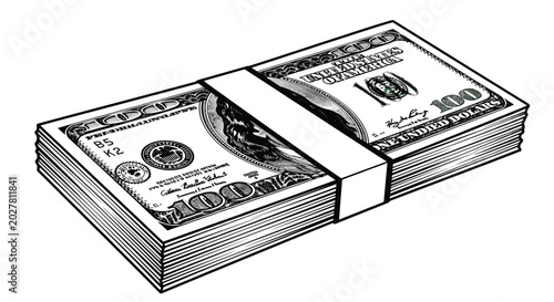 Fotografía Stack of bound $100 bills money cash dollars hundred dollar bills