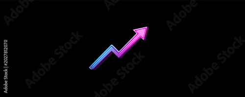 Neon glowing gradient arrow showing upward growth trend on black background.