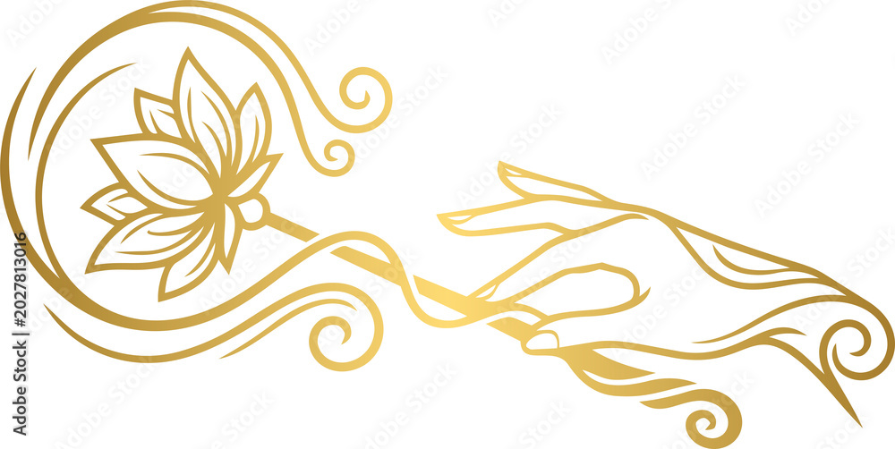 Obraz premium Golden Ethereal Mystic Lotus Wand Illustration with Divine Celestial Flourishes